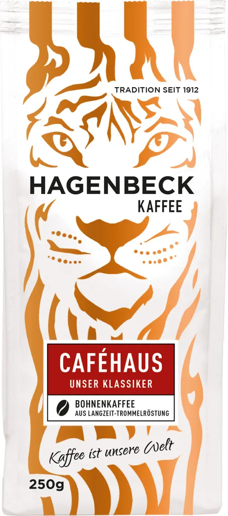 HAGENBECK Coffee, Cafe, Roasted Coffee, Whole Coffee Beans, 250g