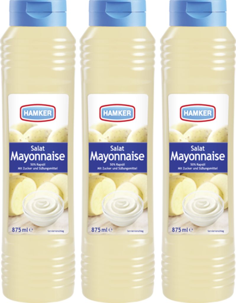 Hamker Salat Mayonnaise cremig fein würzig mit Rapsöl 875 ml 3er Pack