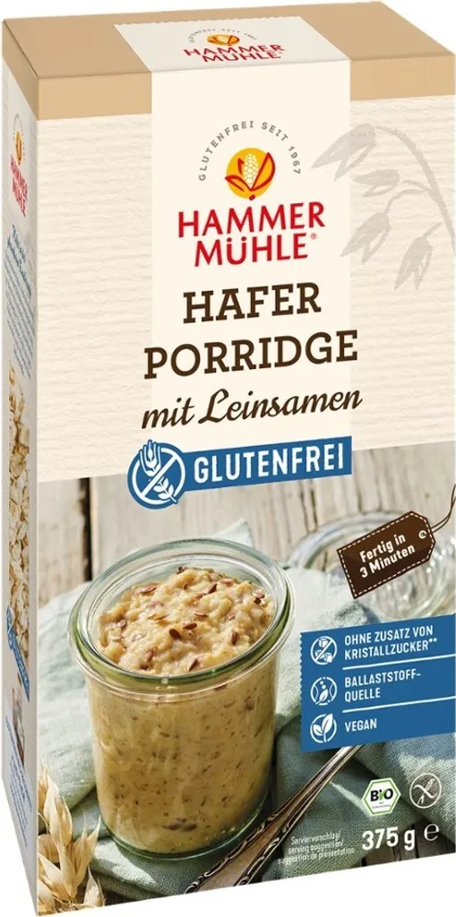 Hammermühle Hafer Porridge mit Leinsamen glutenfrei375g