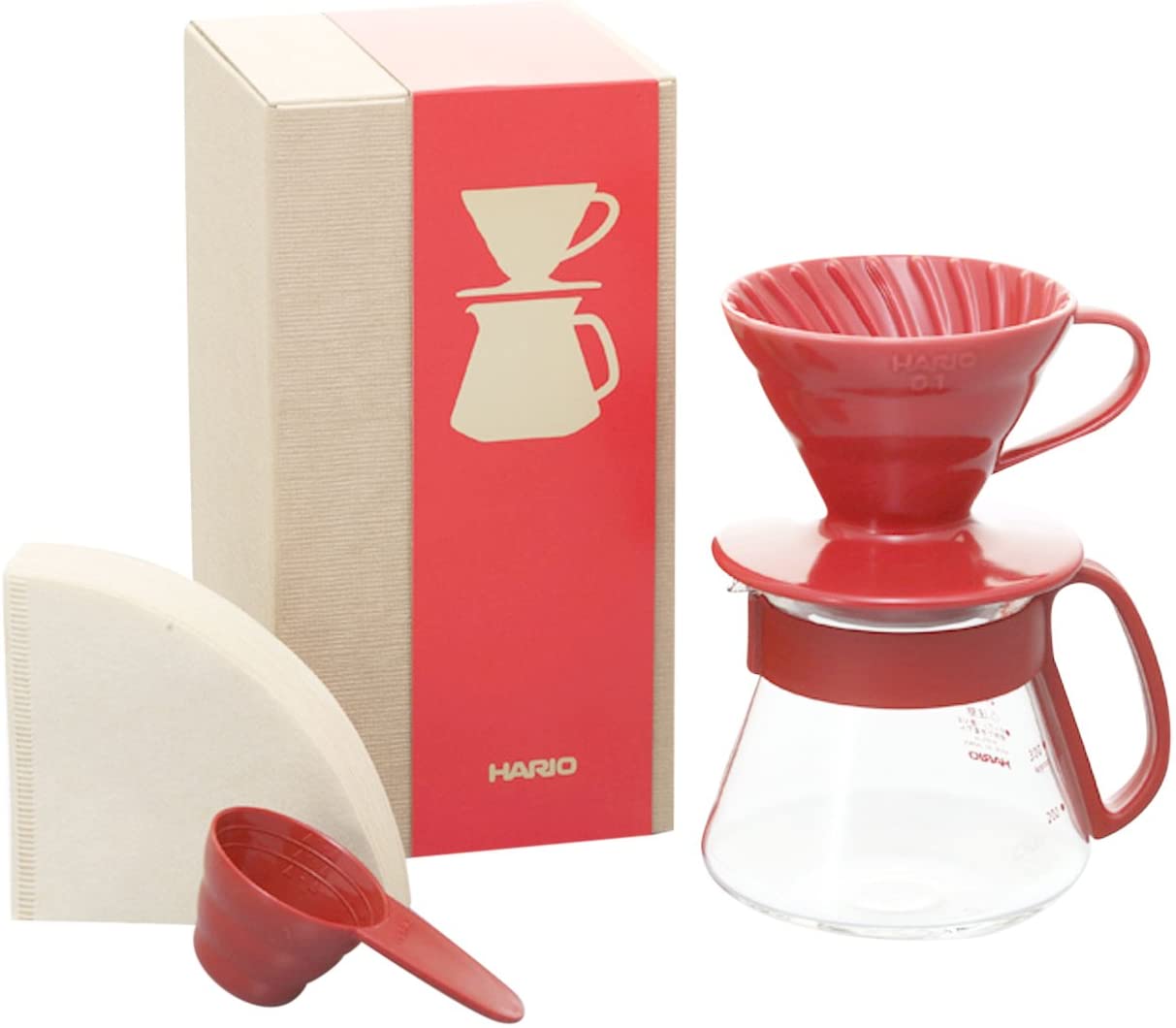 Hario 1-Piece Ceramic Color Coffee Dripper and Pot, Red Size 01