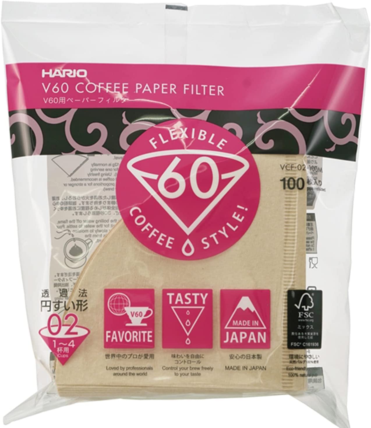 Hario V60 Dripper Coffee Paper Filters, Pack of 100