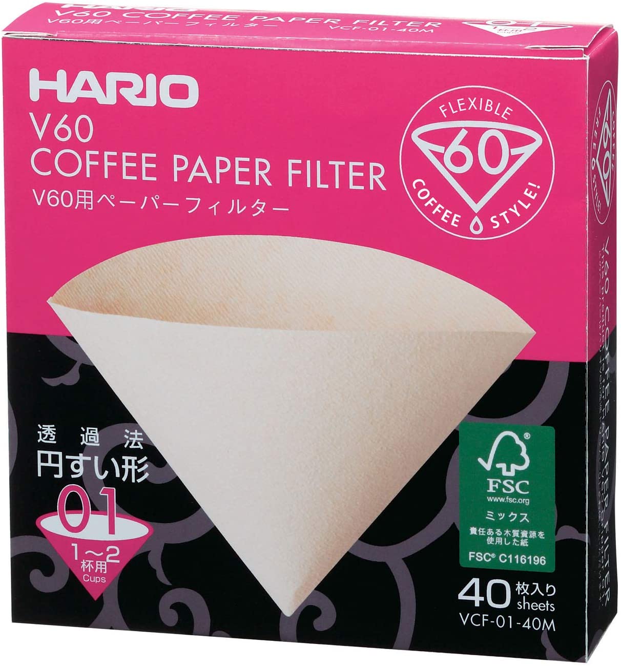 Hario VCF-01-40M 1-Piece Misarashi Box of Paper Filter for 01 Dripper
