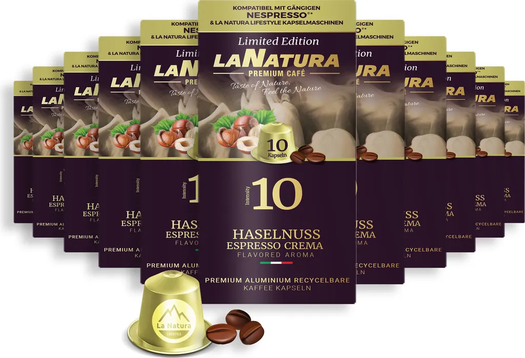 Hazelnut Espresso Crema Premium Coffee - 110 Coffee Capsules | La Natura Lifestyle Organic 616g | Bio-based | Nespresso®*³ compatible
