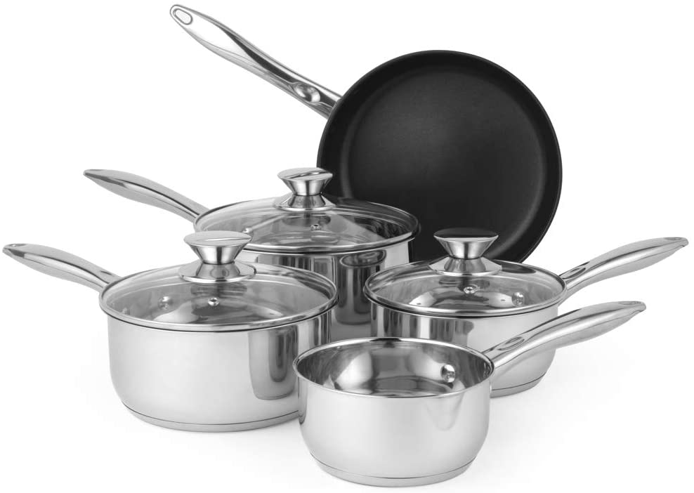 Russell Hobbs BW06572 Classic Collection 5-Piece Pot Set, 14/16/18/20/24 cm, Stainless Steel, Silver, 47 x 25.5 x 16.5 cm