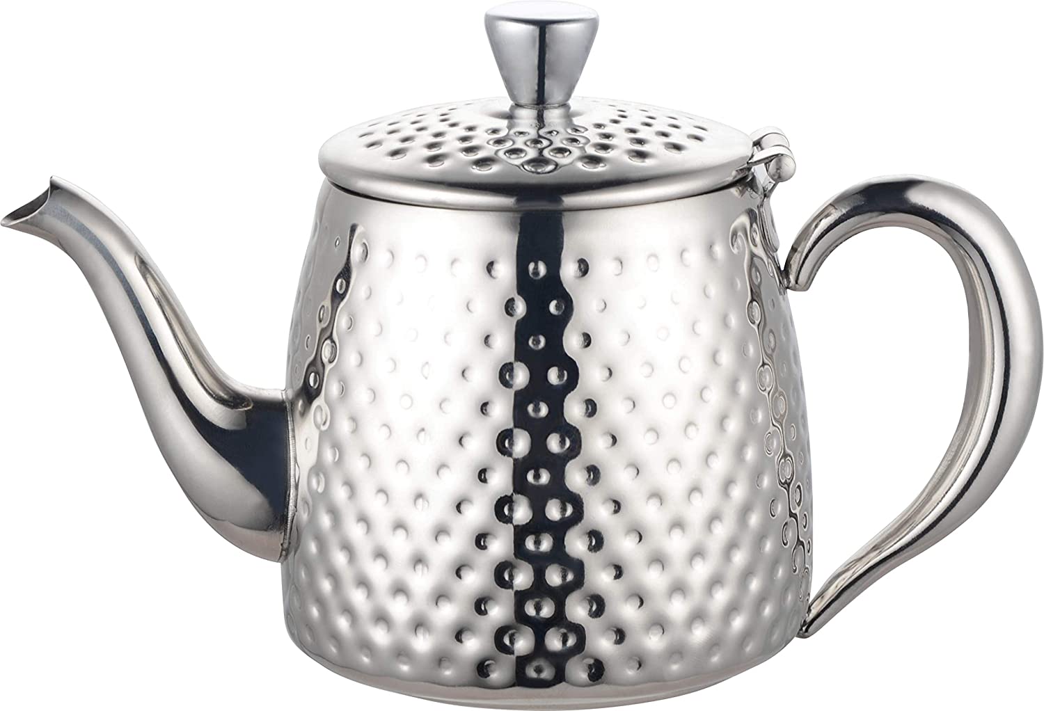 Cafe Ole Café Olé Sandringham Hammered Effect Teapot Made From High Quality 18/10 Stainless Steel - High Polish 48oz 1.35L Non Drip Cast Hollow Handles