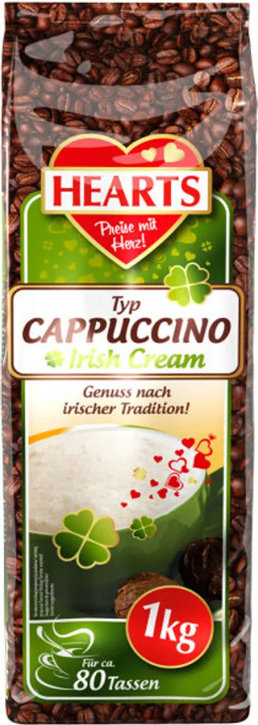 HEARTS Cappuccino Irish Cream 20 x 1kg - Value Pack for Christmas Market