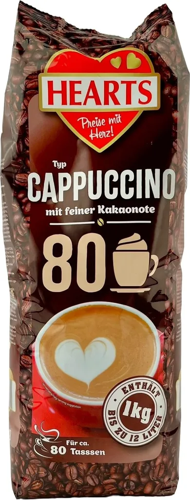 HEARTS Cappuccino mit feiner Kakaonote 1kg Instantkaffee Pulver