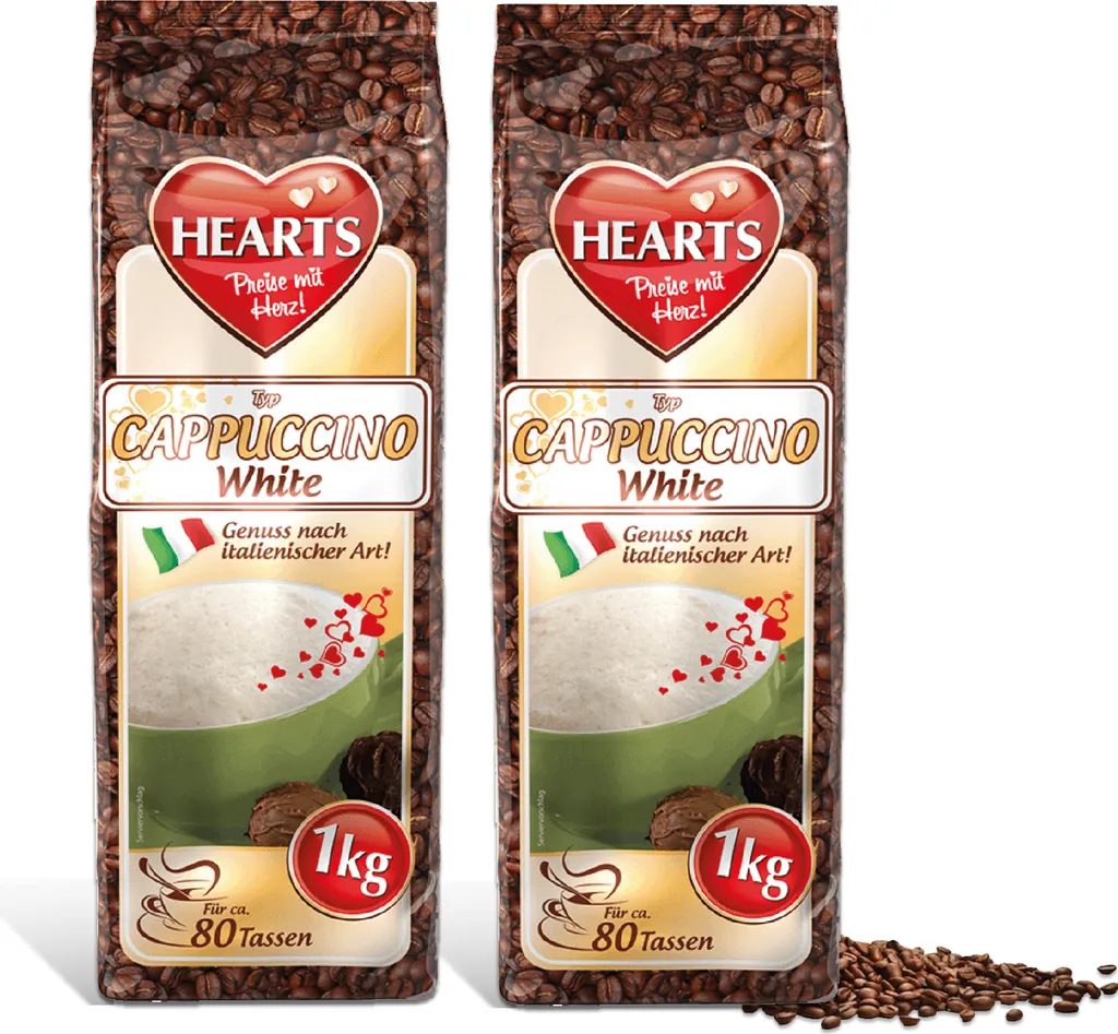 HEARTS Cappuccino White Line Vanille 2 x 1kg Kaffeespezialität