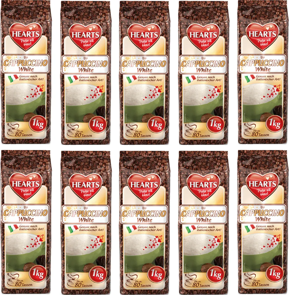 HEARTS Cappuccino White Line Vanille Geschmack 10 x 1kg Vorratspackung