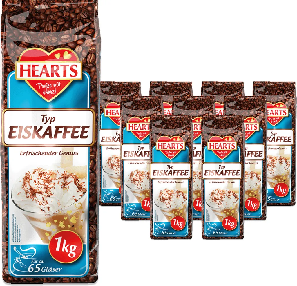 HEARTS Eiskaffee 10 x 1kg Vorratspackung Sommer Getränk für Gastronomie