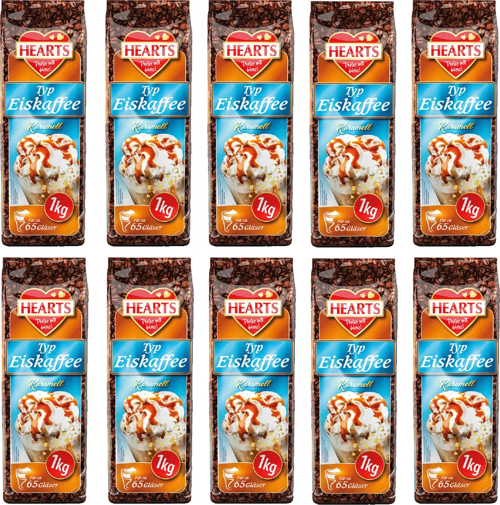 HEARTS Eiskaffee Karamell 10 x 1kg Vorratspackung Sommer Getränk für Gastronomie