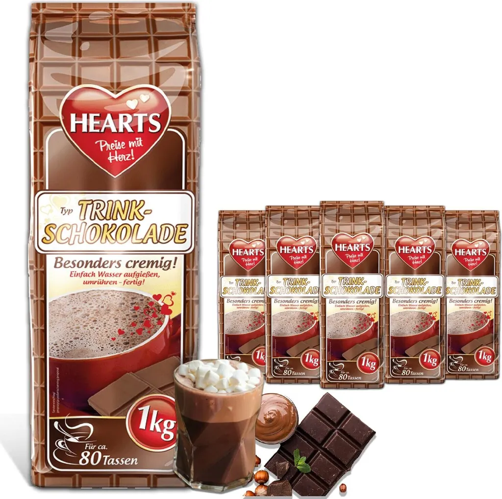 HEARTS Drinking Chocolate 5 x 1kg Bulk Pack Instant Drink