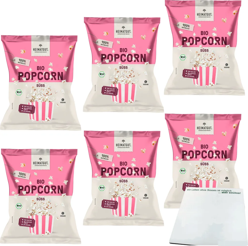 Heimatgut Popcorn Süß 6er Pack (6x90g Beutel) + usy Block