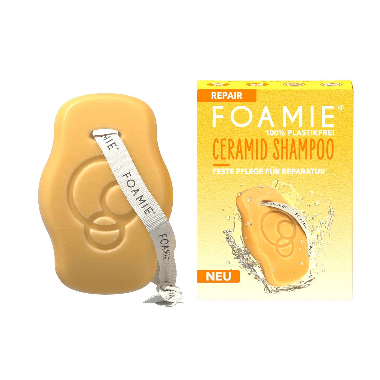 Foamie Solid Shampoo Repair, for Damaged Hair With Ceramide & Marula Oil - Anti -Frizz, Repairs & Protects, Combines Science & Nature for Healthy Softness, 80 G