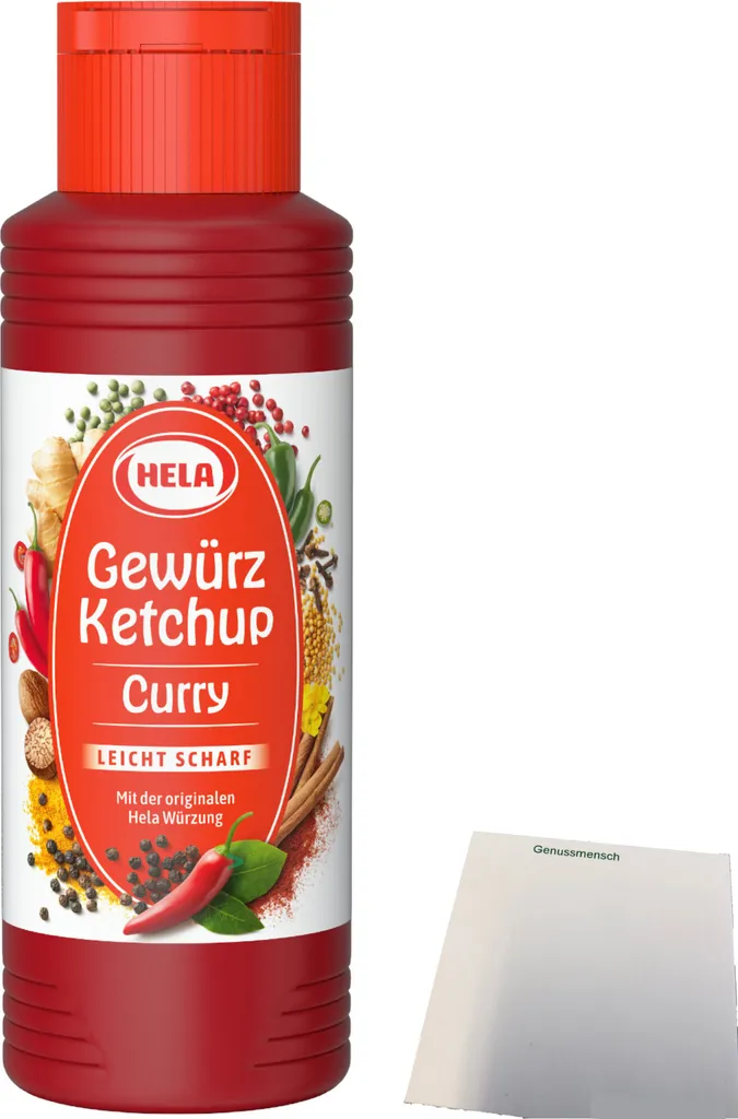 Hela Curry Gewürz Ketchup leicht scharf (300ml Flasche) + usy Block