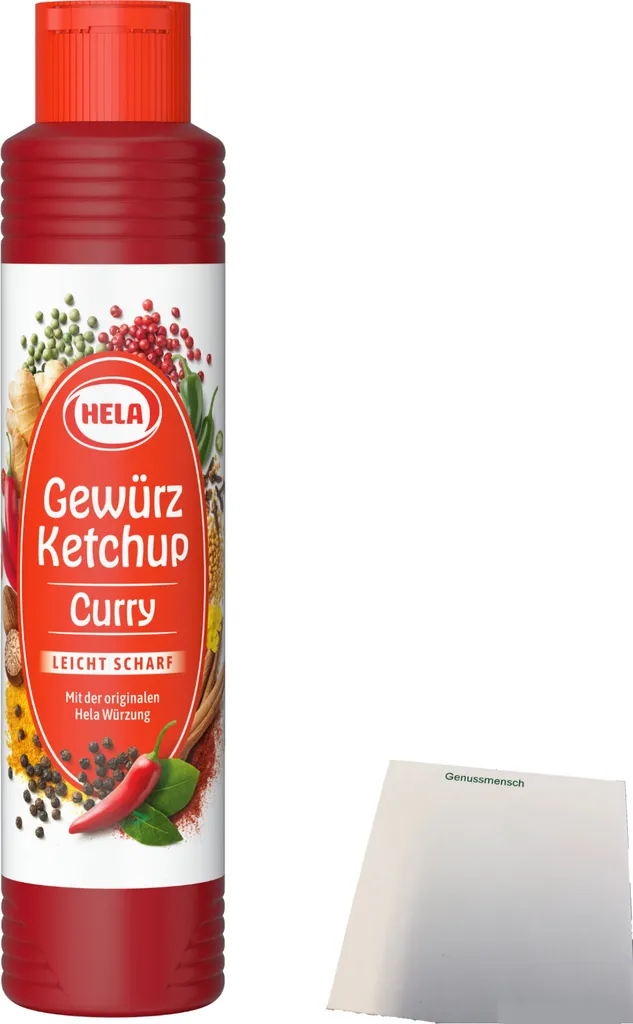 Hela Curry Gewürz Ketchup leicht scharf (500ml Flasche) + usy Block