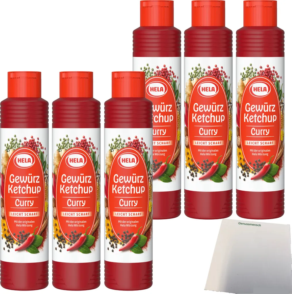 Hela Curry Gewürz Ketchup leicht scharf 6er Pack (6x800ml Flasche) + usy Block
