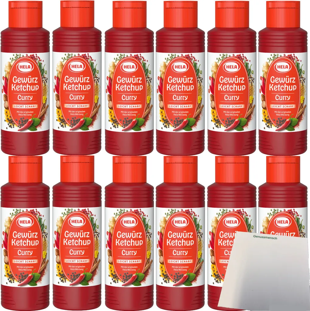 Hela Curry Gewürz Ketchup leicht scharf VPE (12x300ml Flasche) + usy Block