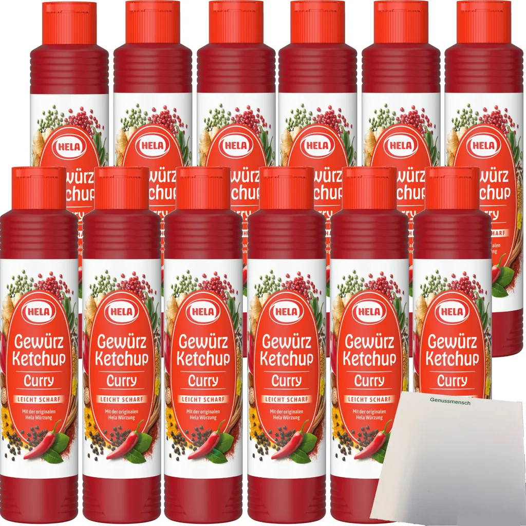 Hela Curry Gewürz Ketchup leicht scharf VPE (12x800ml Flasche) + usy Block