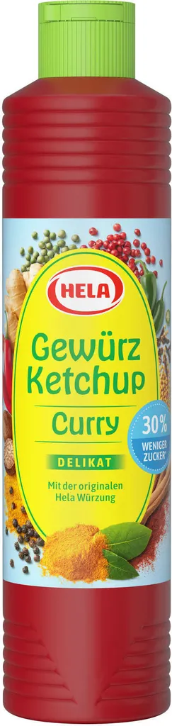 Hela Ketchup Curry delikat 30% weniger Zucker Gewürzketchup 800 ml Flasche