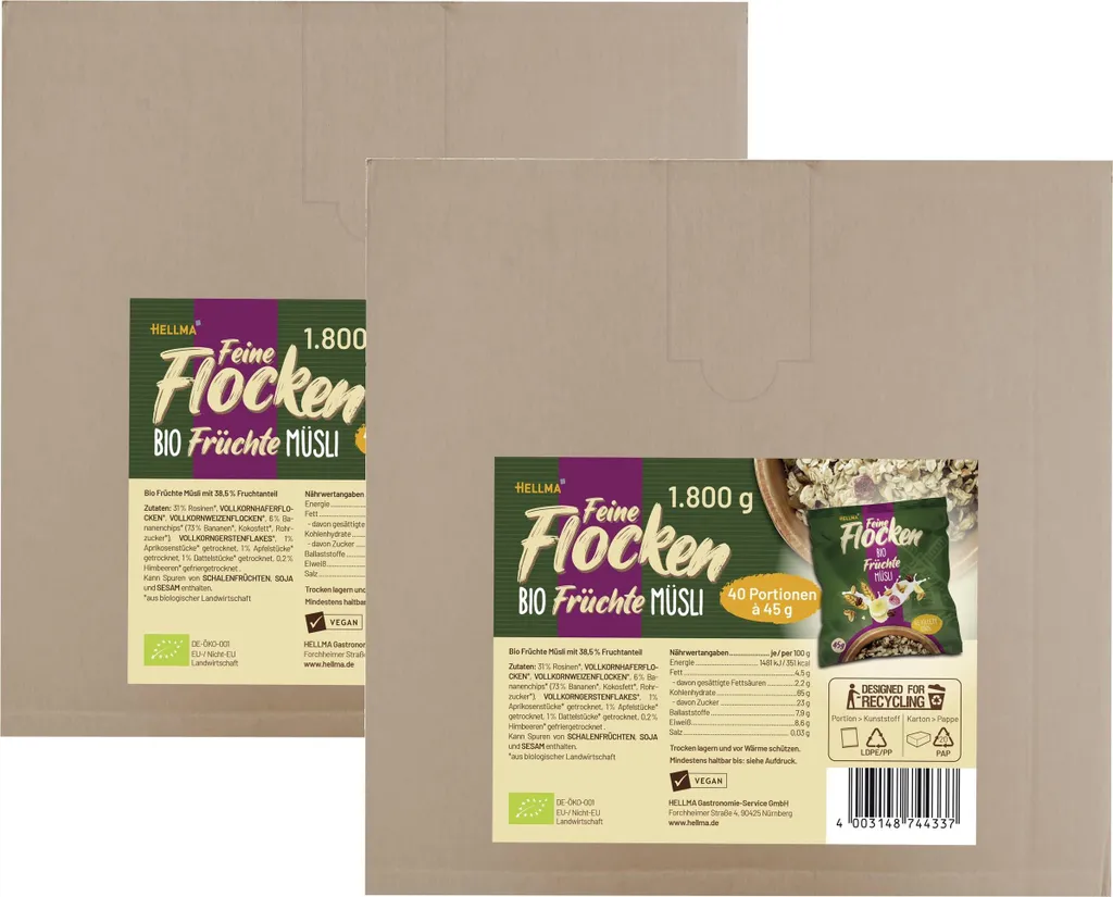 Hellma feine FlockenFrüchte Müsli 40 Portionen á 45g (2er Pack)