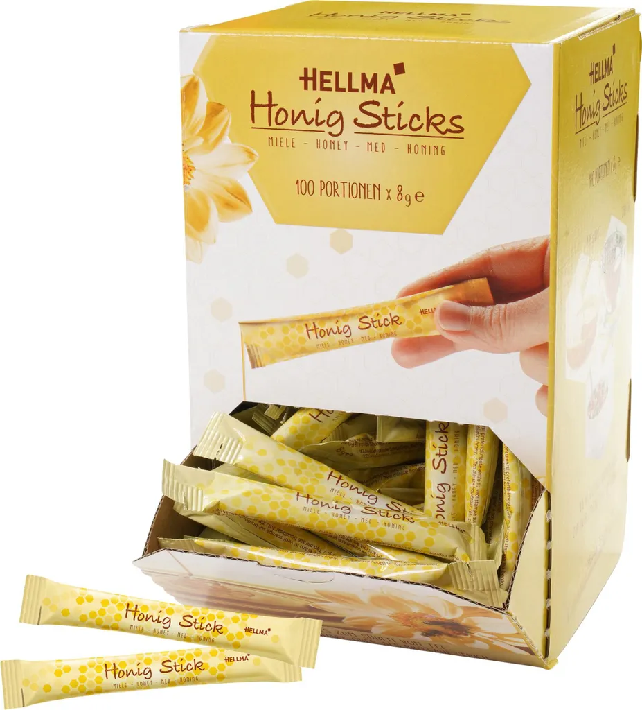 Hellma Honig Sticks Blütenhonig Ideal für Tee, Kaffee und Müsli 100 Stück