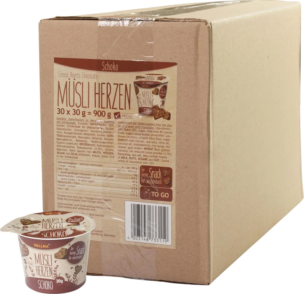 Hellma Müsli-Herzen Schoko 30x30g (1er Pack)