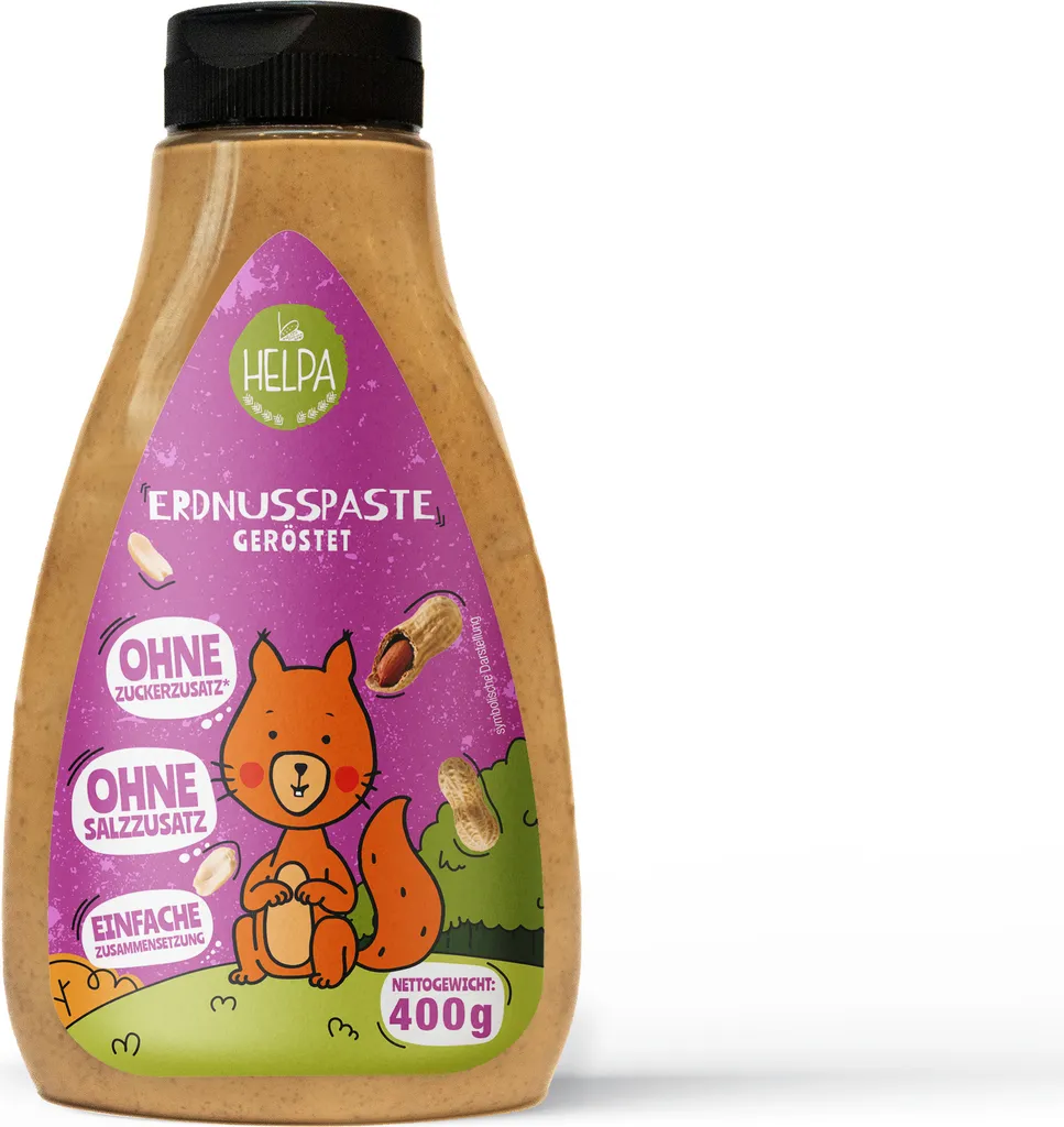 HELPA Erdnusspaste – 100% geröstete Erdnüsse –  Erdnussbutter - Ohne Zucker - Ohne Salz