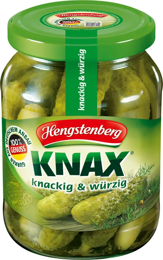 Hengstenberg Knax gherkins in a jar, vegan, gluten-free, 330g