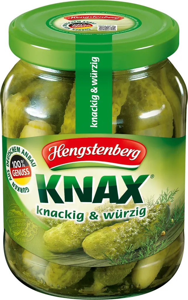 Hengstenberg Knax gherkins in a jar, vegan, gluten-free, 330g