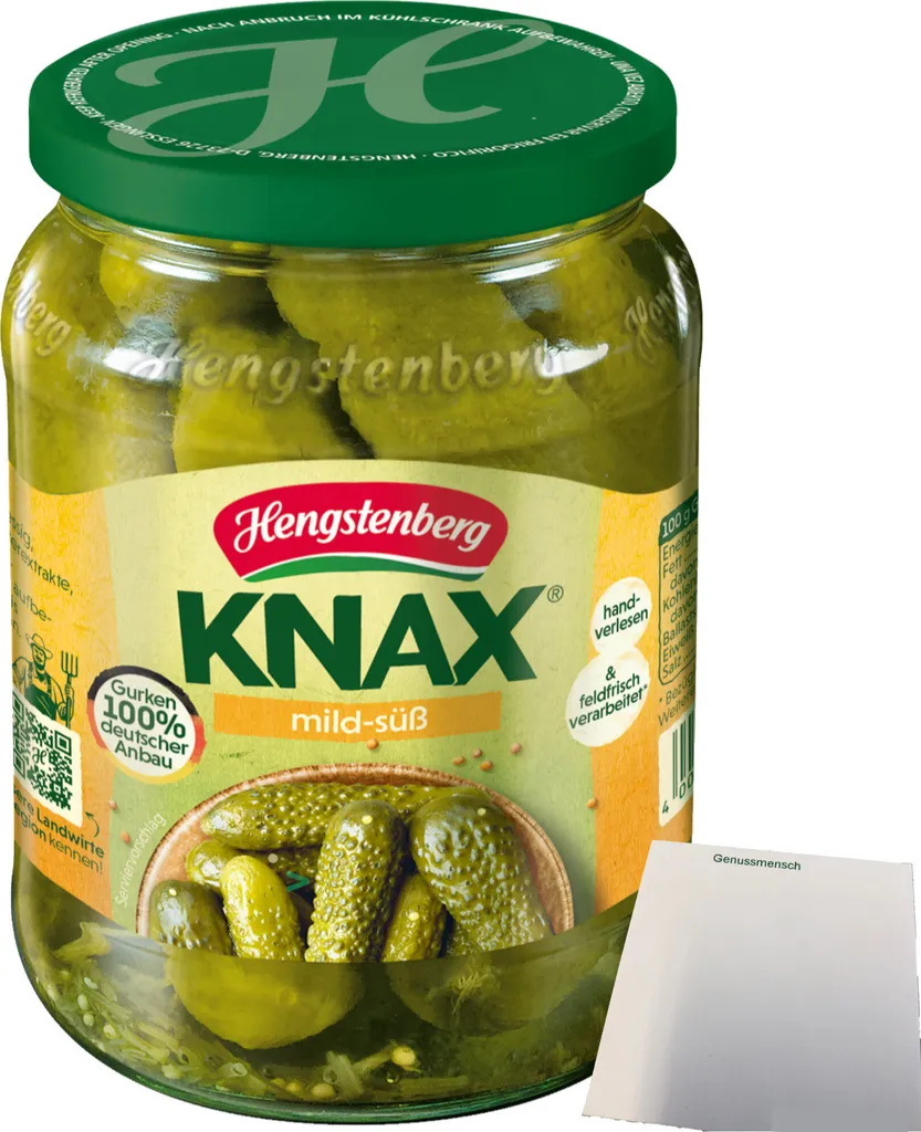 Hengstenberg Knax mild-sweet gherkins (360g ATG jar) + usy block