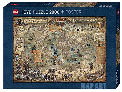 Heye 29847 Pirate Map of the World Standard 2,000 Pieces, Art, with poster