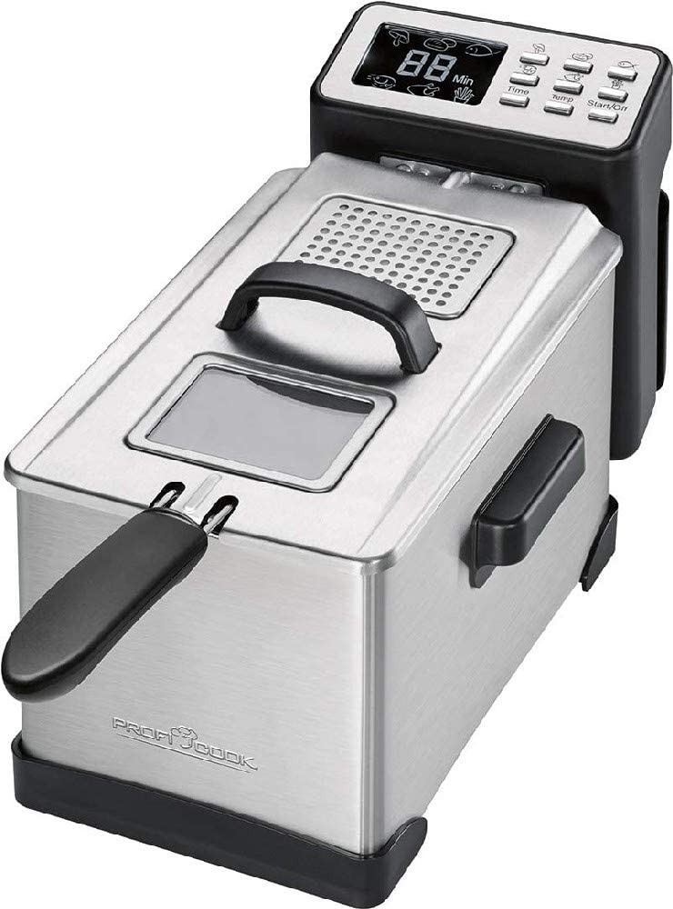 Profi Cook PC FR 1087 Cool Zone Fryer with Viewing Window, LCD Display, 6 Electric Adjustable Animal Programme 2000 W Deep Fat Fryer 3L Black/Stainless Steel