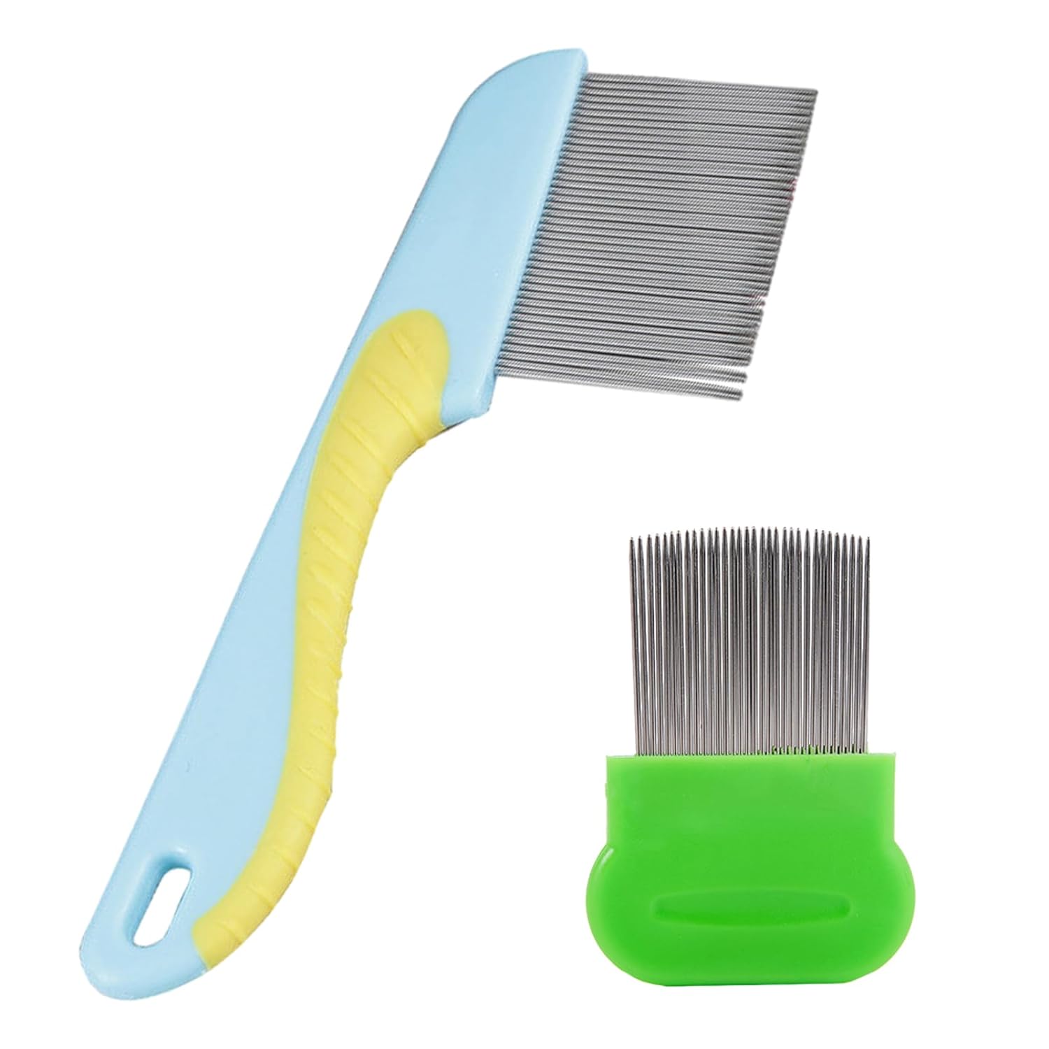 Pack of 2 Lice Combs, Lice Comb, Nit Comb, Flea Comb, Lice Comb, Lice Comb and Head Leaf Made of Stainless Steel for Care and Removal of Dandruff Or Lice Lice (Yellow, Blue + Green)