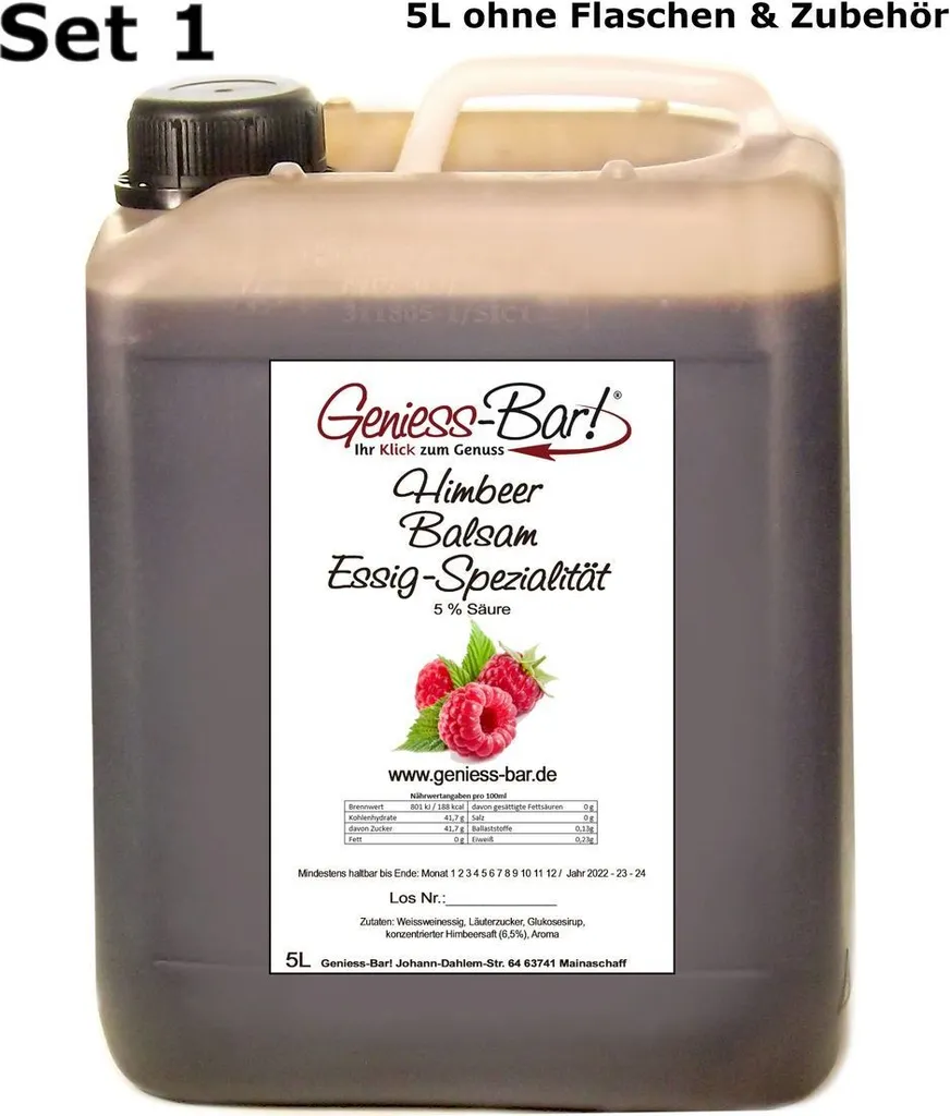 Raspberry Balsamic Vinegar - Specialty 5L with intense raspberry flavor 5% acidity