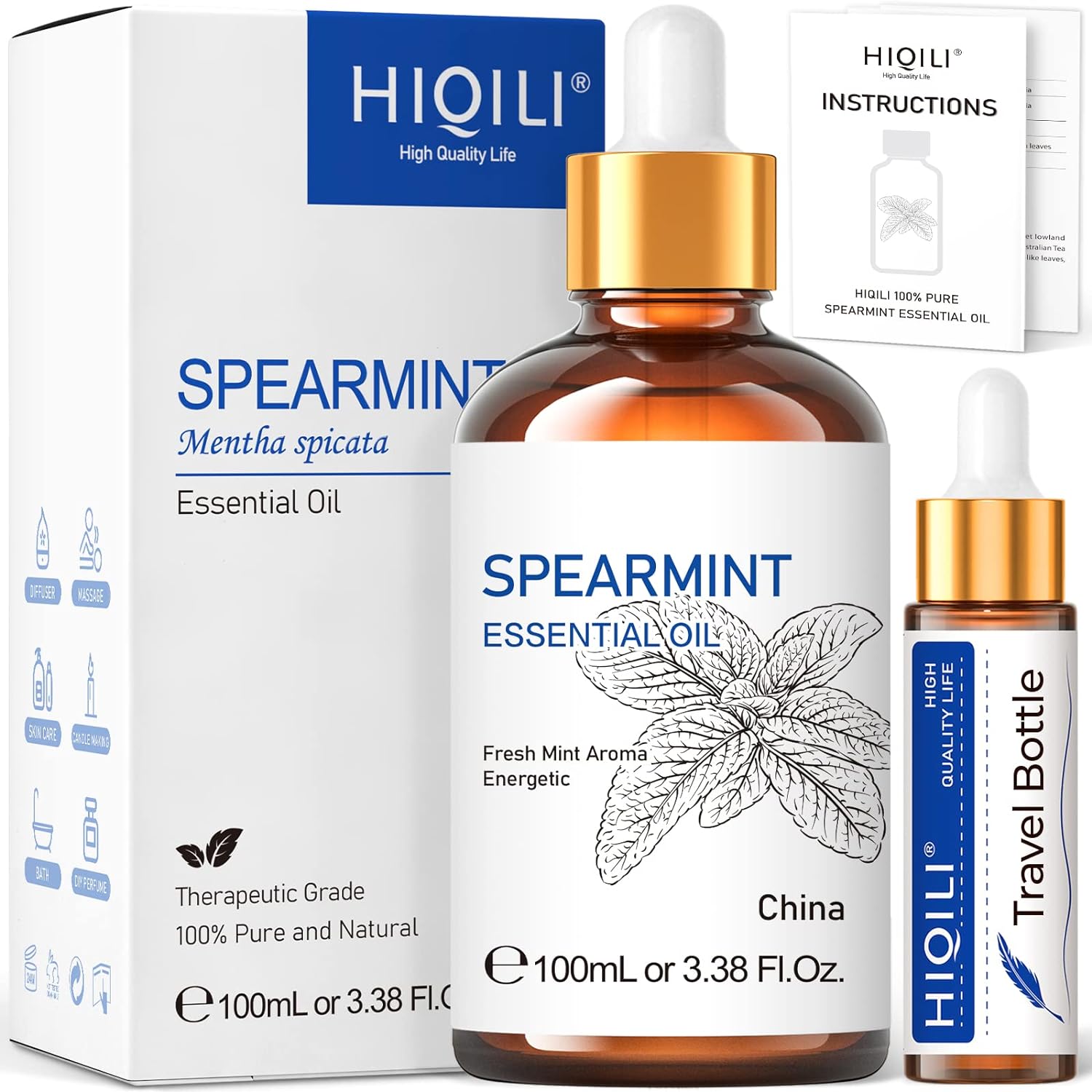Hiqili Spearmint Oil 100 ml for Diffuser, Room Fragrance
