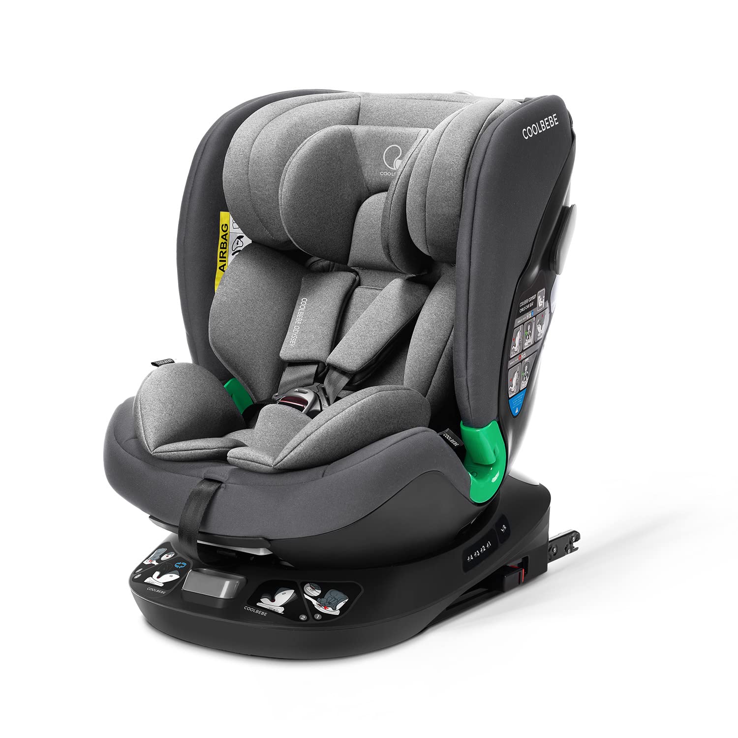 Coolbebe Odyssey 360° Rotatable Child Seat, i-Size Car Seat from 40-135 cm (0-10 Years) with ISOFIX and Top Tether for Children, with Maximum Side Impact Protection, Child Car Seat, ECE R129 (Grey)