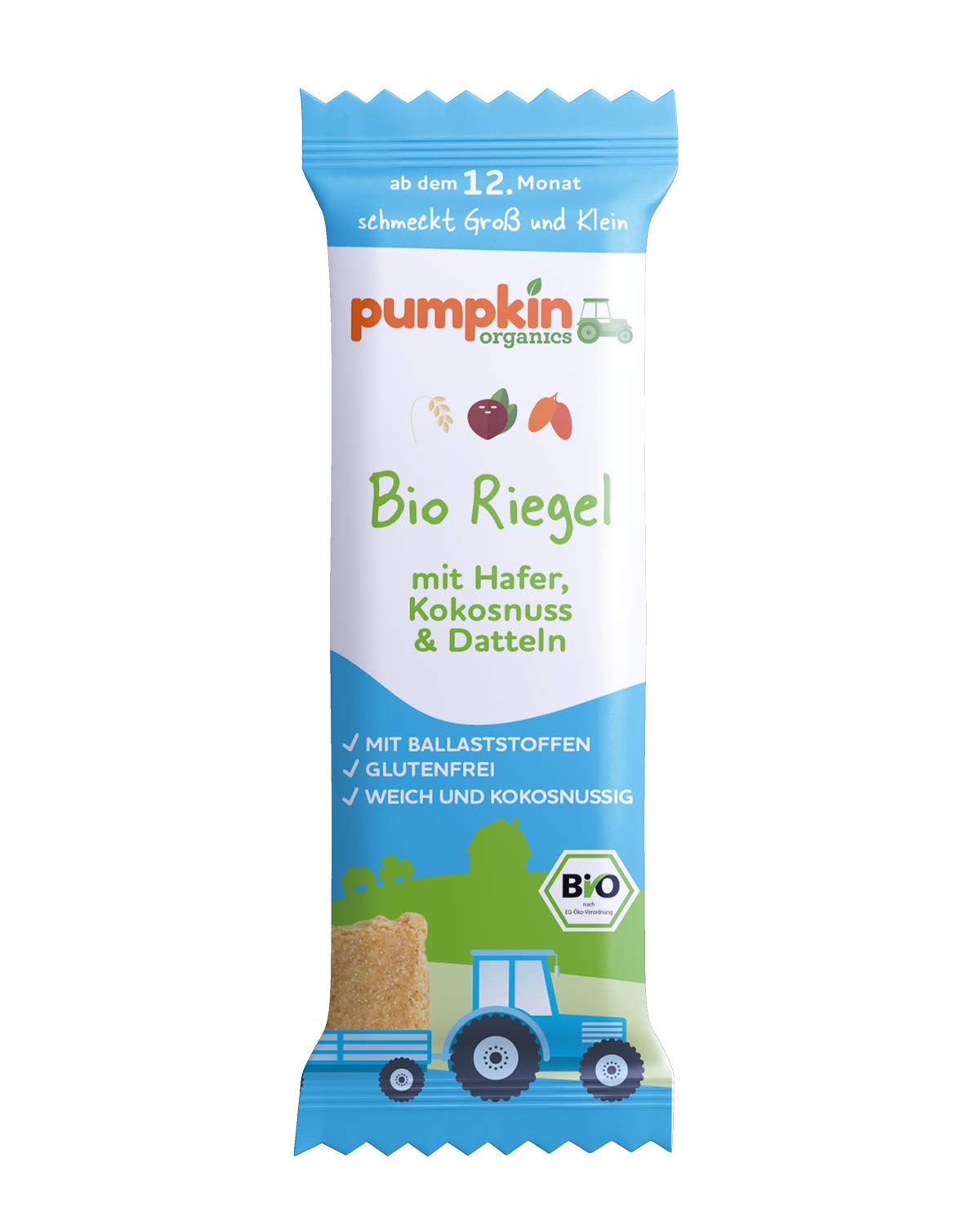 Pumpkin Organics Bio Riegel mit Hafer, Kokosnuss & Datteln, für Kinder und Babys ab dem 12. Monat, 28er Pack (28x20g)