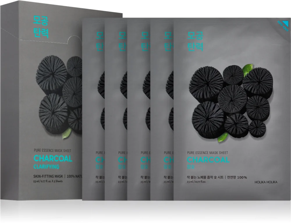 Holika Holika Pure Essence Charcoal Purifying sheet mask with activated charcoal