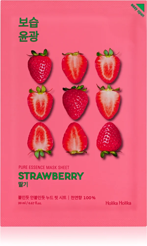 Holika Holika Pure Essence Strawberry Brightening sheet mask for an even complexion