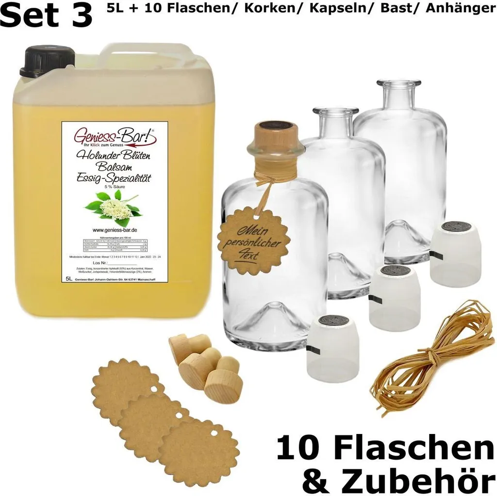 Elderflower Balsamic Vinegar - Specialty 5L incl. 10 bottles, corks, capsules, raffia pendant, wonderful elderberry note, 5% acidity, vegan
