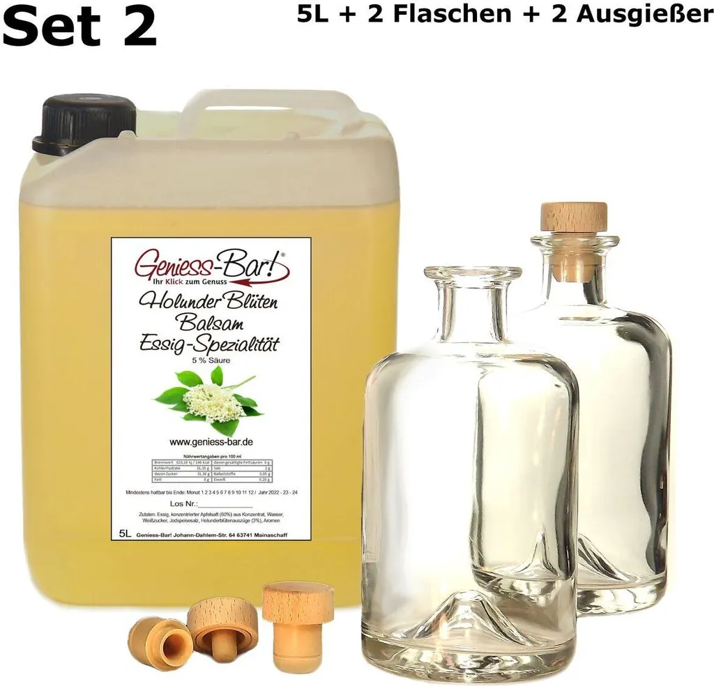 Elderflower Balsamic Vinegar - Specialty 5L incl. 2 bottles and 2 pourers wonderful elderberry note 5% acidity vegan elderflowers