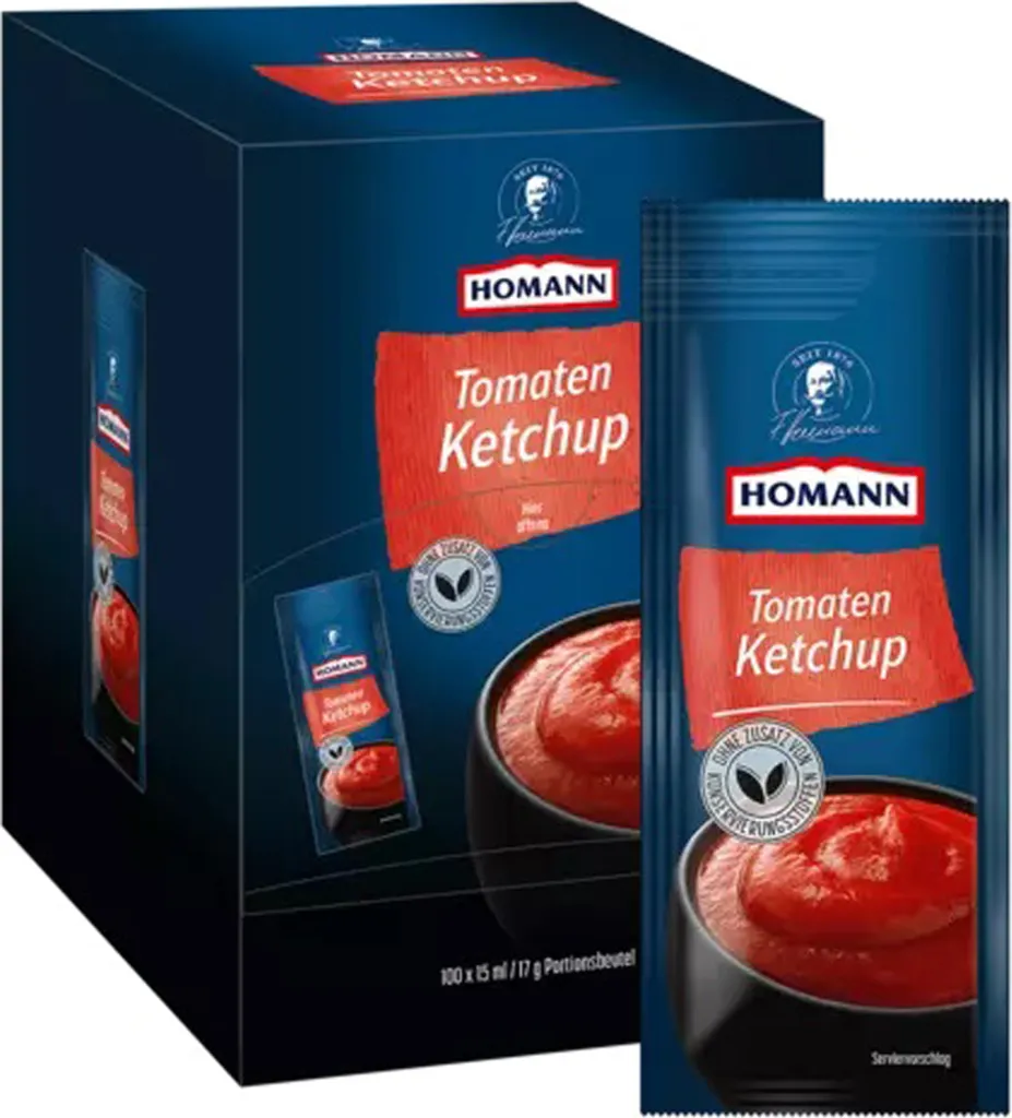Homann Tomaten Ketchup Tomatig fruchtig mit Tomatenmarkanteil100x15ml