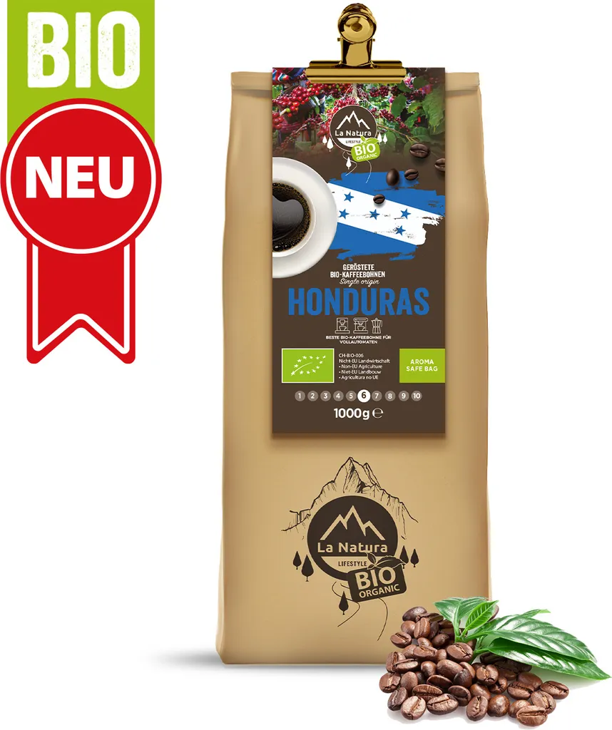 Honduras Single Origin Coffee Beans 1000g | La Natura Lifestyle | Slow Roasting | Whole Bean Country Coffee from Central America | Premium Coffee