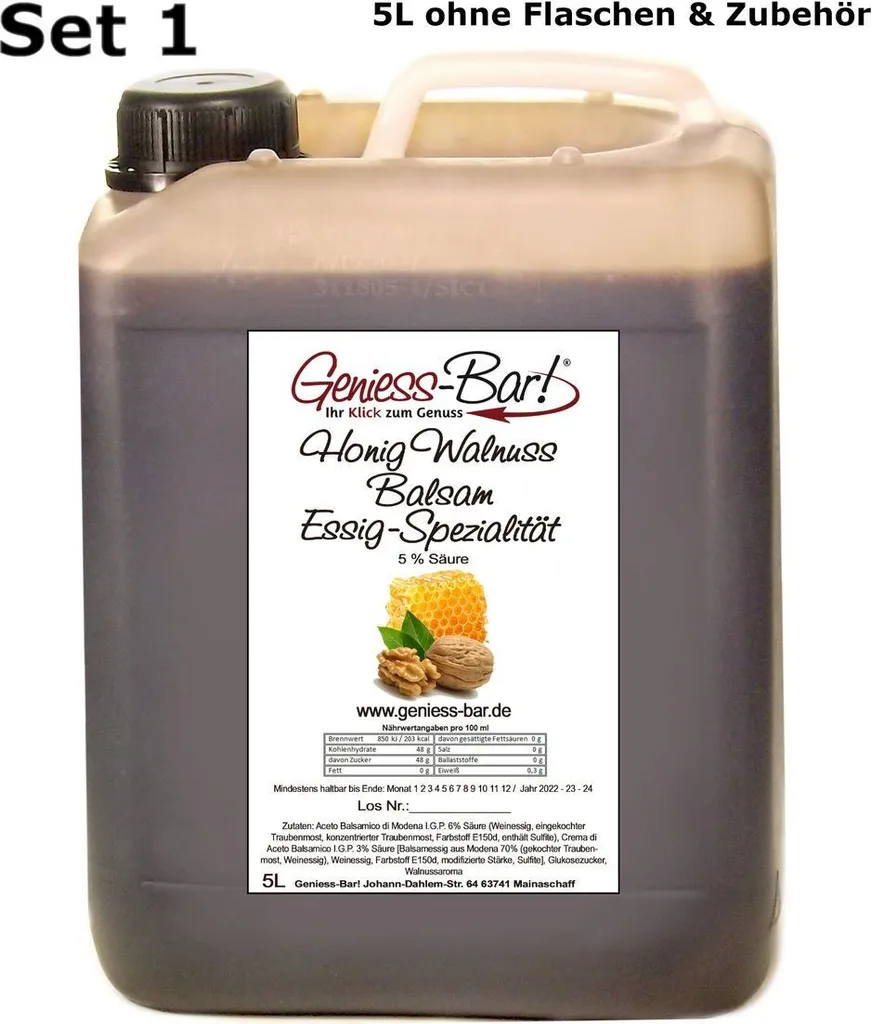 Honey Walnut Balsamic Vinegar - Specialty 5L balsamic, nutty and mild! 5% acidity