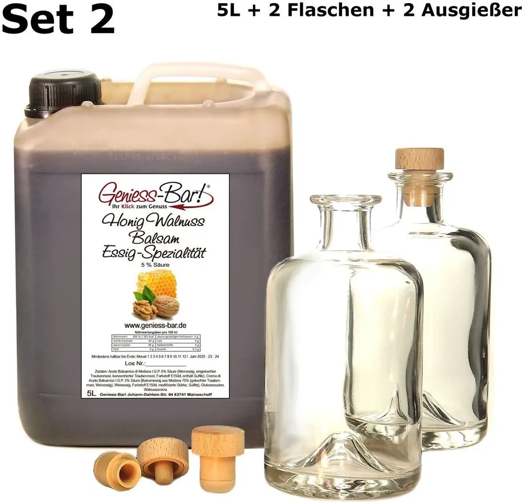 Honey Walnut Balsamic Vinegar - Specialty 5L incl. 2 bottles and 2 pourers balsamic nutty mild 5% acidity