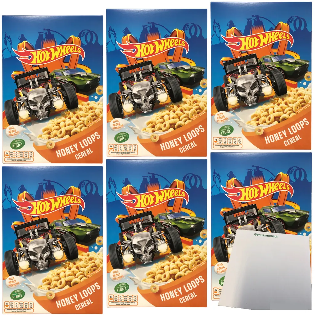 Hot Wheels Honey Loops Frühstückscerealien aus Vollkorngetreide mit Honig 6er Pack (6x375g Packung) + usy Block