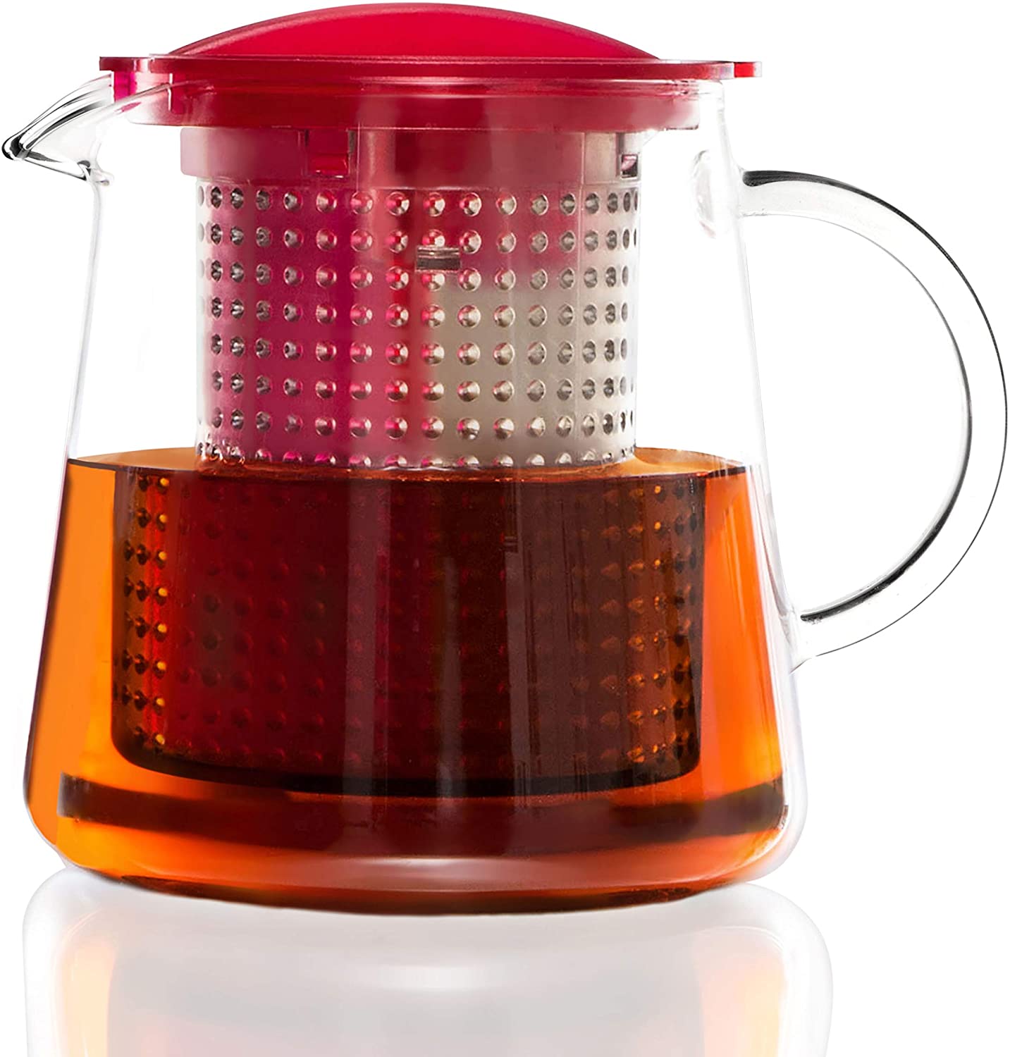 Finum 4283040 Teapot with Tea Control Filter - 0.8 L - Red Glass