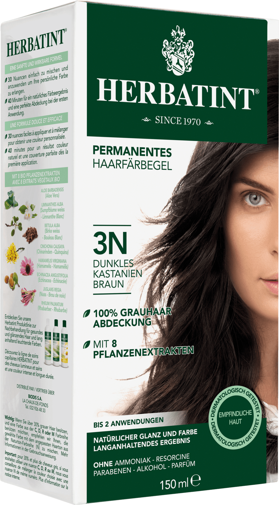 Herbatint Hair Color Gel Chestnut Dark 3N, 1 St