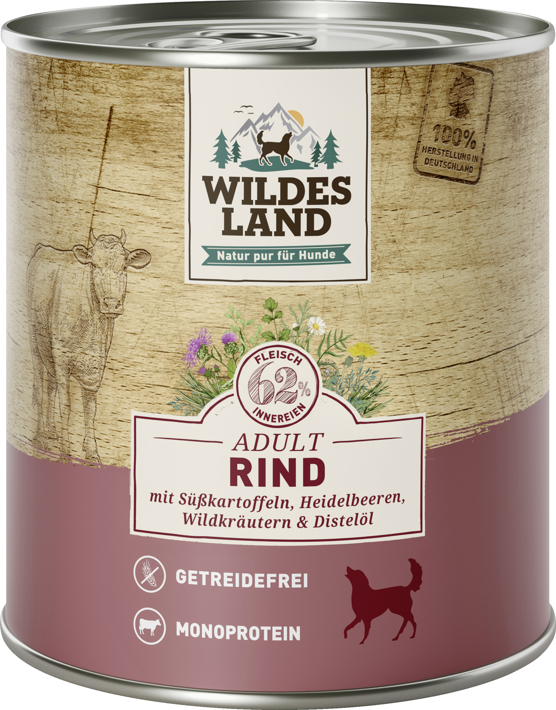 Wet dog food - beef with sweet potatoes, blueberries, wild herbs and safflower oil